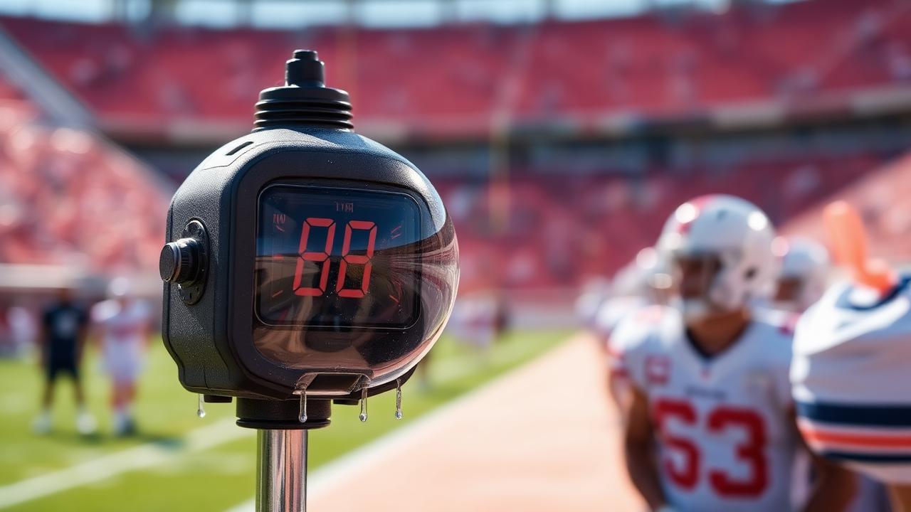 Wet bulb globe temperature monitor on the sideline of a football field