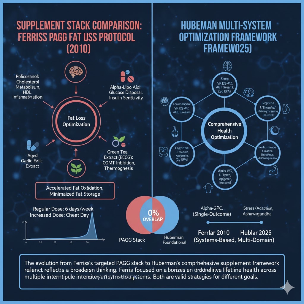From Ferriss' PAGG stack to Huberman's supplement framework