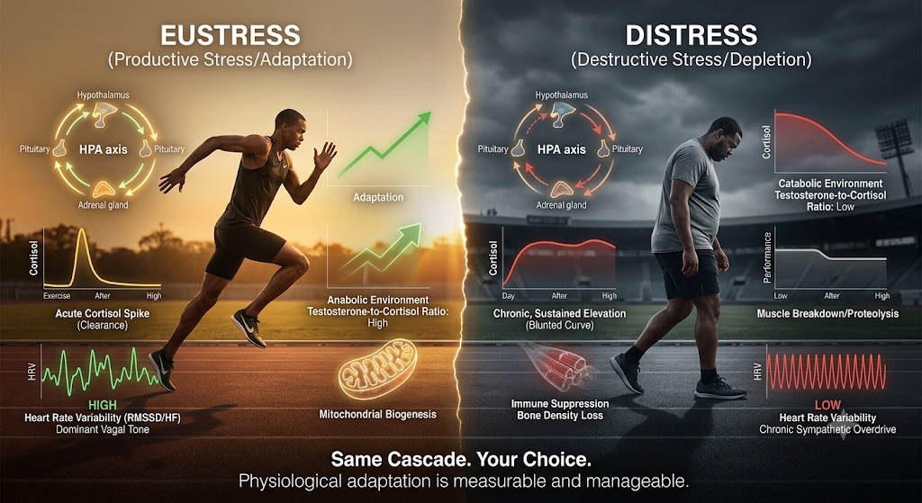 The same HPA axis cascade produces opposite outcomes