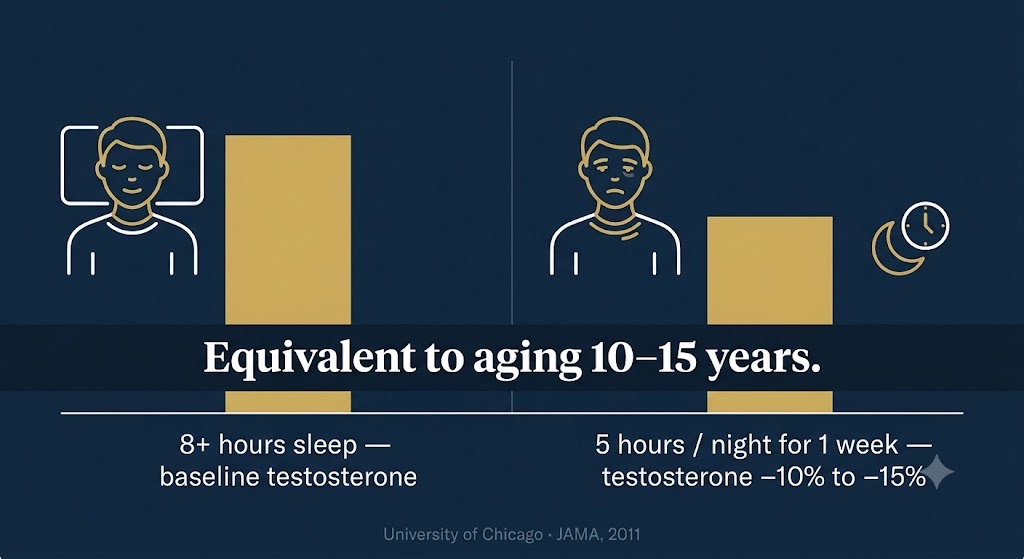 Sleep loss drops testosterone 10 to 15 percent