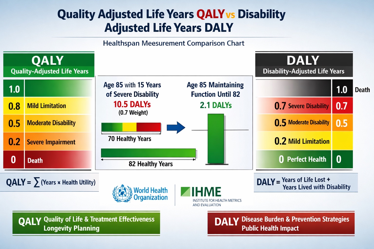 QALY vs. DALY framework for quantifying healthspan