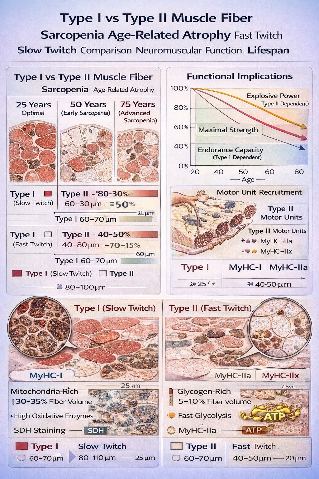 Type II muscle fiber atrophy with age